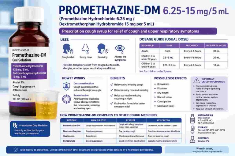 Promethazine-DM 6.25-15 mg/5 mL: Uses, Dosage, Side Effects & Comparison